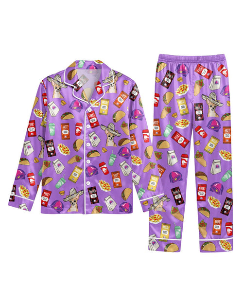 Mexican Fast Food Collage long satin pajamas for women