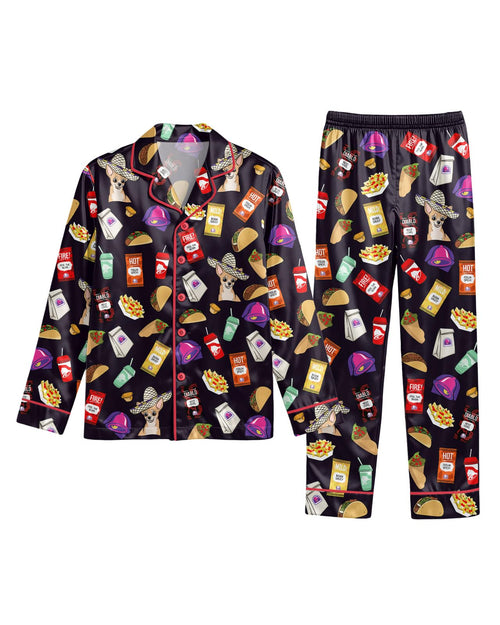 Fast Food Snack Collage long satin pajamas for women
