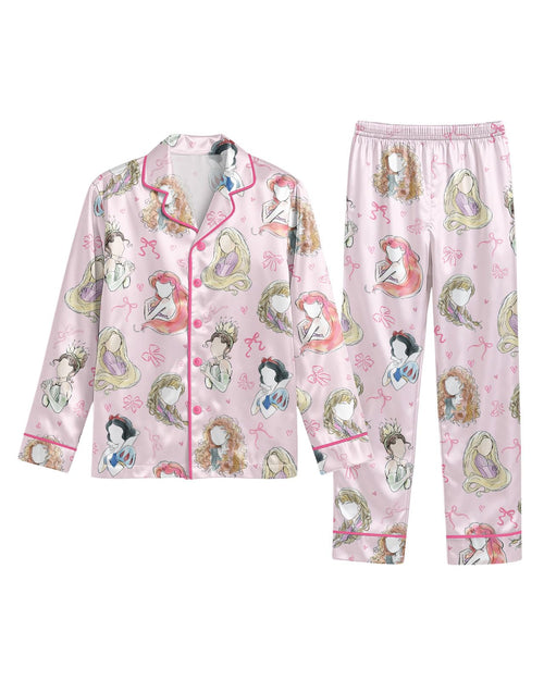 Graphic Pop Culture-Inspired long satin pajamas for women
