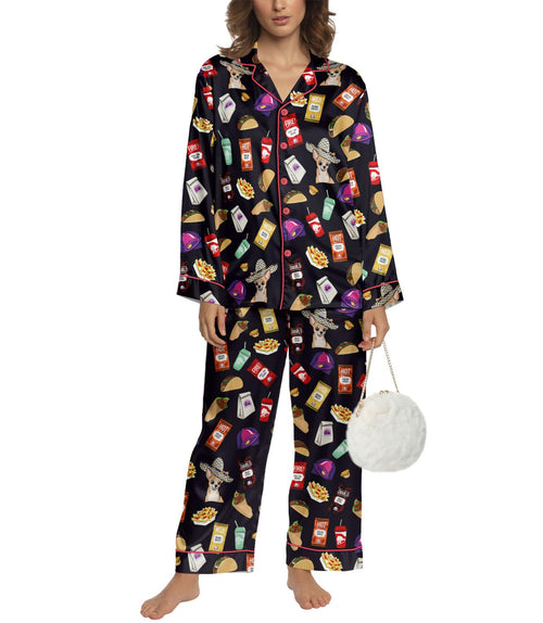 Taco Fast-Food-Inspired long satin pajamas for women