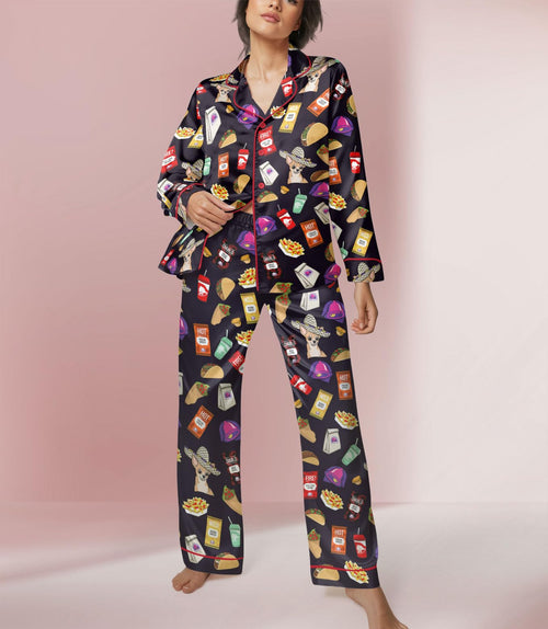 Taco Fast-Food-Inspired long satin pajamas for women