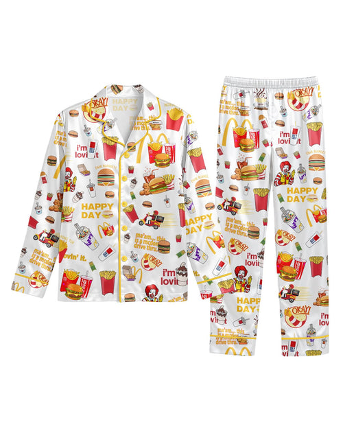 Retro Fast-Food-Inspired long satin pajamas for women