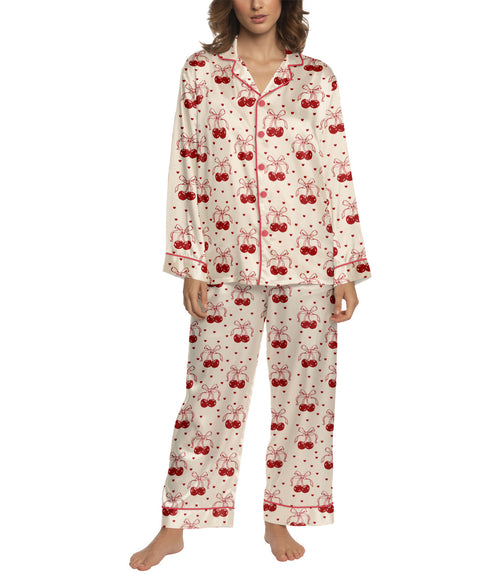 Cherry women's satin pajama set