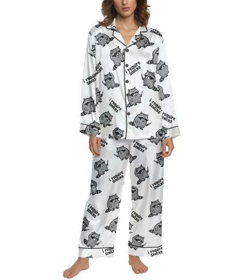 Raccoon Women's Satin Pajama Set – Long Sleeve & Pants