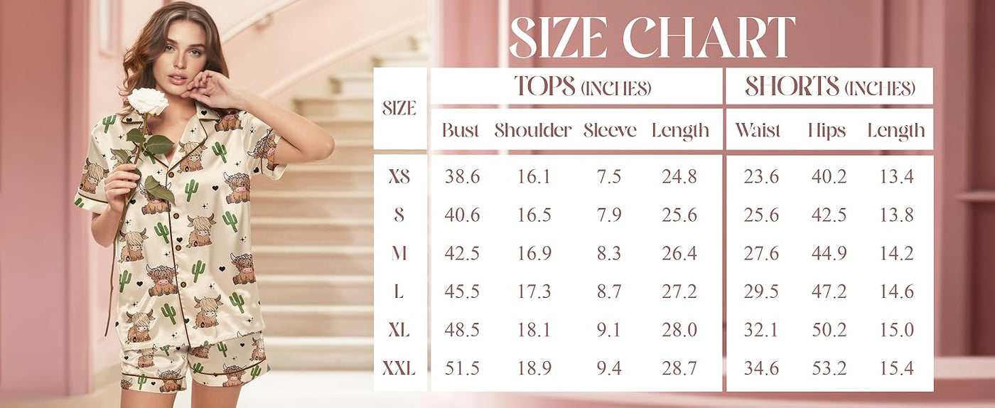 Short Satin Pajama Sets size chart