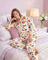 Retro Fast-Food-Inspired long satin pajamas for women