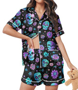 Sugar skull short satin pajamas for women
