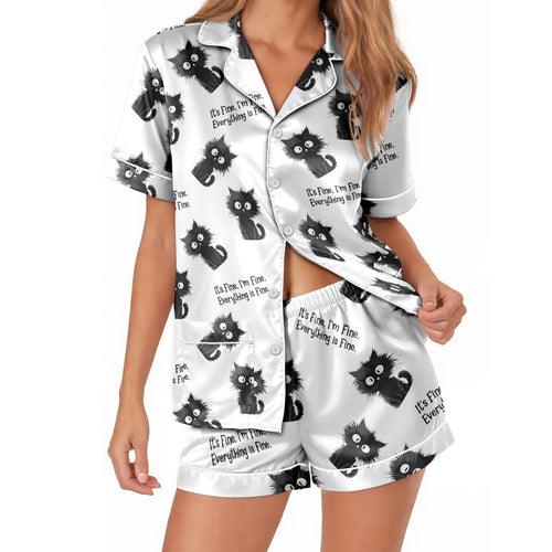 Cat satin pajamas for women - S