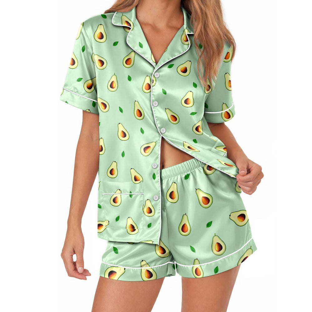 Avocado Satin Pajamas for Women – Short Sleeve Pajama Set