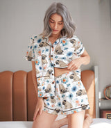 Pug short satin pajamas for women
