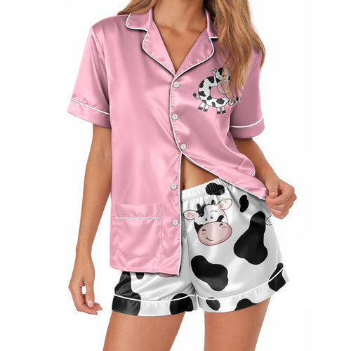 Cow satin pajamas for women - S