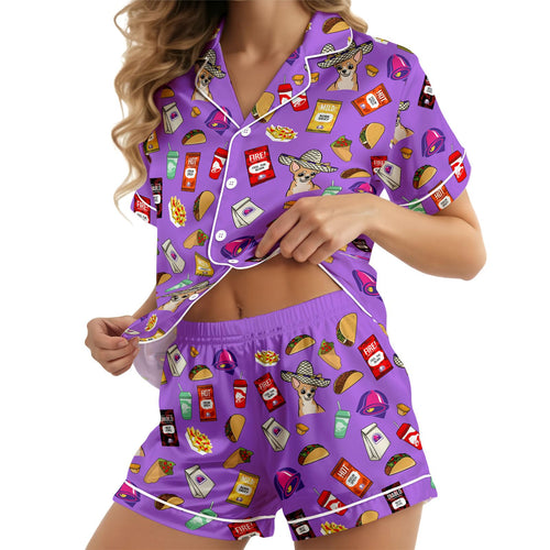 Retro Taco Fast Food short satin pajamas for women