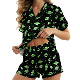 Alien UFO short satin pajamas for women