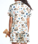 Pug short satin pajamas for women