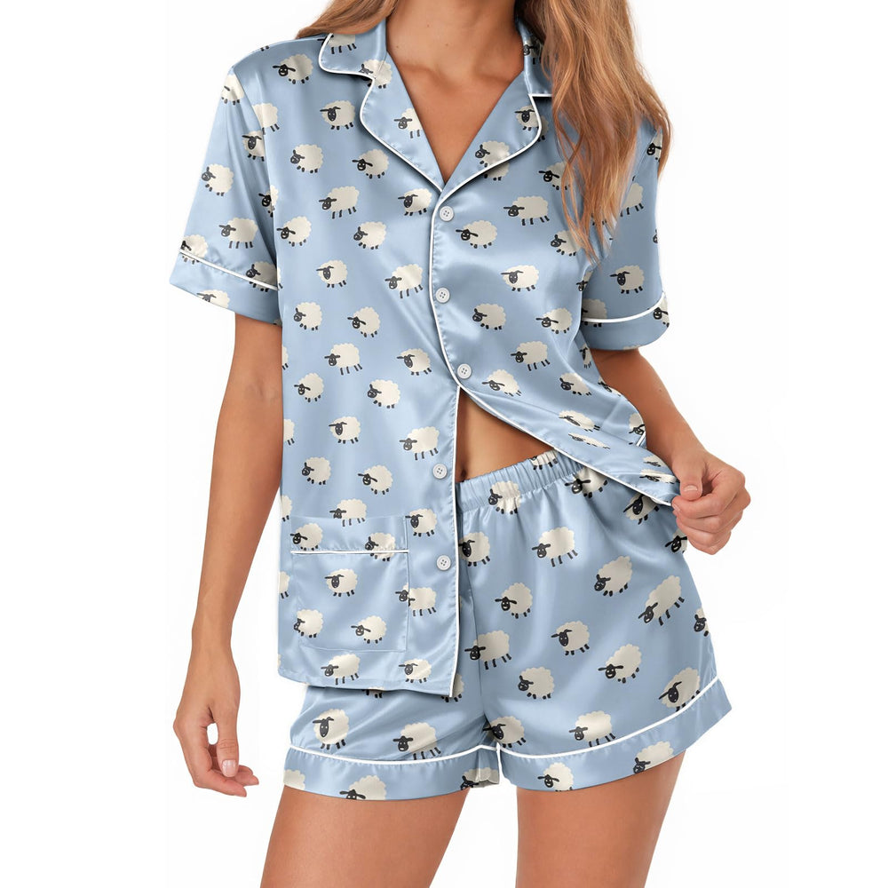 Sheep Satin Pajamas for Women – Short Sleeve Pajama Set