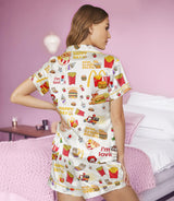 Retro Fast Food Diner short satin pajamas for women
