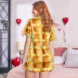 Golden Waffle short satin pajamas for women