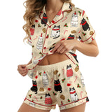 Cat short satin pajamas for women
