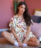 Retro Taco Fast Food short satin pajamas for women