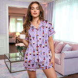 Wine/ Beer short satin pajamas for women