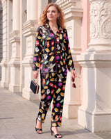 Fast Food Snack Collage long satin pajamas for women