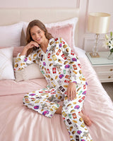 Taco & Snack Food Collage long satin pajamas for women