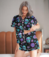 Sugar skull short satin pajamas for women