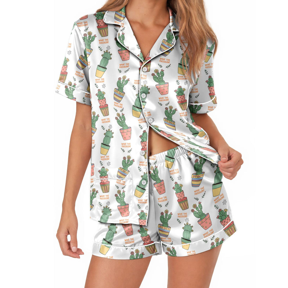 Cactus Satin Pajamas for Women – Short Sleeve Pajama Set