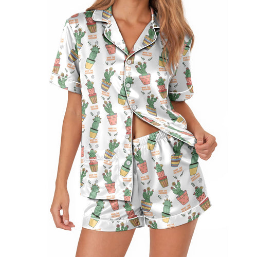 Cactus satin pajamas for women - S
