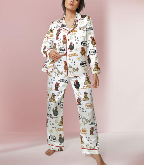 Chicken long satin pajamas for women