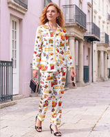 Retro Fast-Food-Inspired long satin pajamas for women