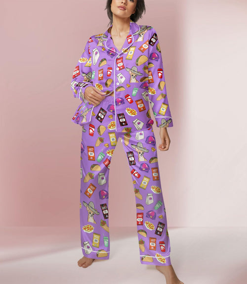 Taco Fast-Food-Inspired long satin pajamas for women