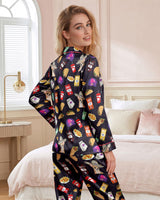 Fast Food Snack Collage long satin pajamas for women