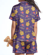 Purple Whiskey-Inspired short satin pajamas for women