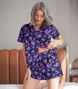 Weed short satin pajamas for women