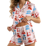Classic Snowy Christmas short satin pajamas for women