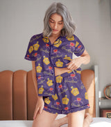 Purple Whiskey-Inspired short satin pajamas for women