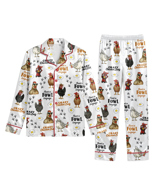 Christmas Chicken long satin pajamas for women