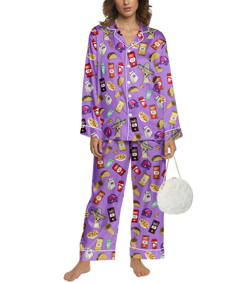 Taco Fast-Food-Inspired long satin pajamas for women