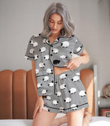 Sheep short satin pajamas for women
