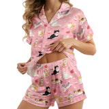 Cat short satin pajamas for women