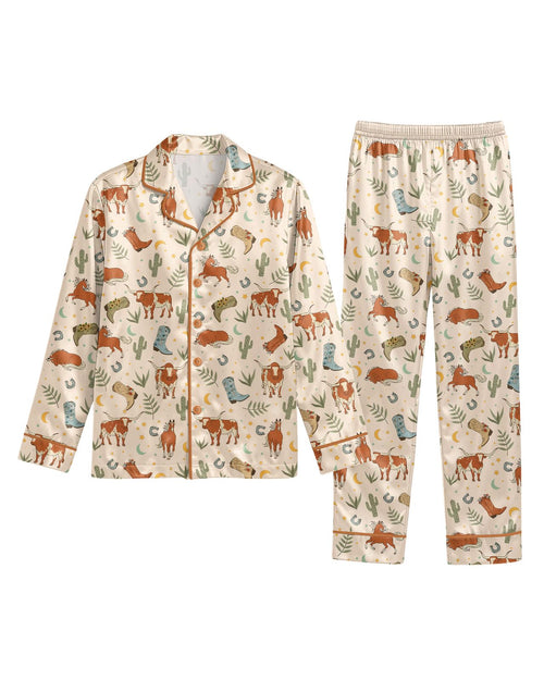 Graphic Pop Culture-Inspired long satin pajamas for women
