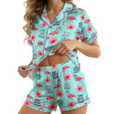 Flamingo short satin pajamas for women