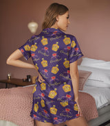 Purple Whiskey-Inspired short satin pajamas for women