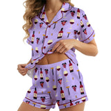 Wine/ Beer short satin pajamas for women