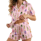 Wine/ Beer short satin pajamas for women