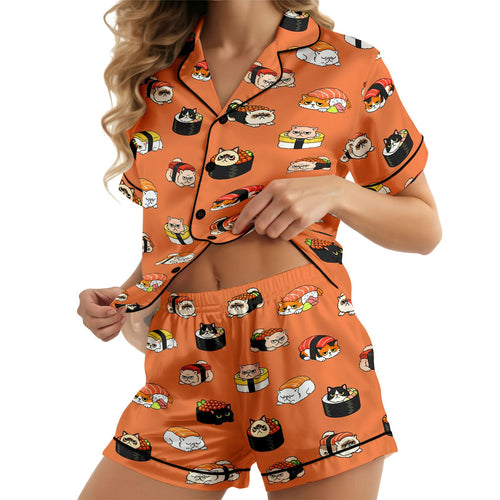 Sushi short satin pajamas for women