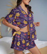 Purple Whiskey-Inspired short satin pajamas for women