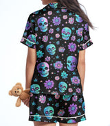 Sugar skull short satin pajamas for women