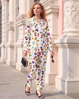 Taco & Snack Food Collage long satin pajamas for women